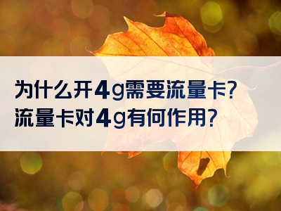 为什么开4g需要流量卡？流量卡对4g有何作用？