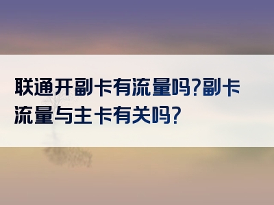 联通开副卡有流量吗？副卡流量与主卡有关吗？